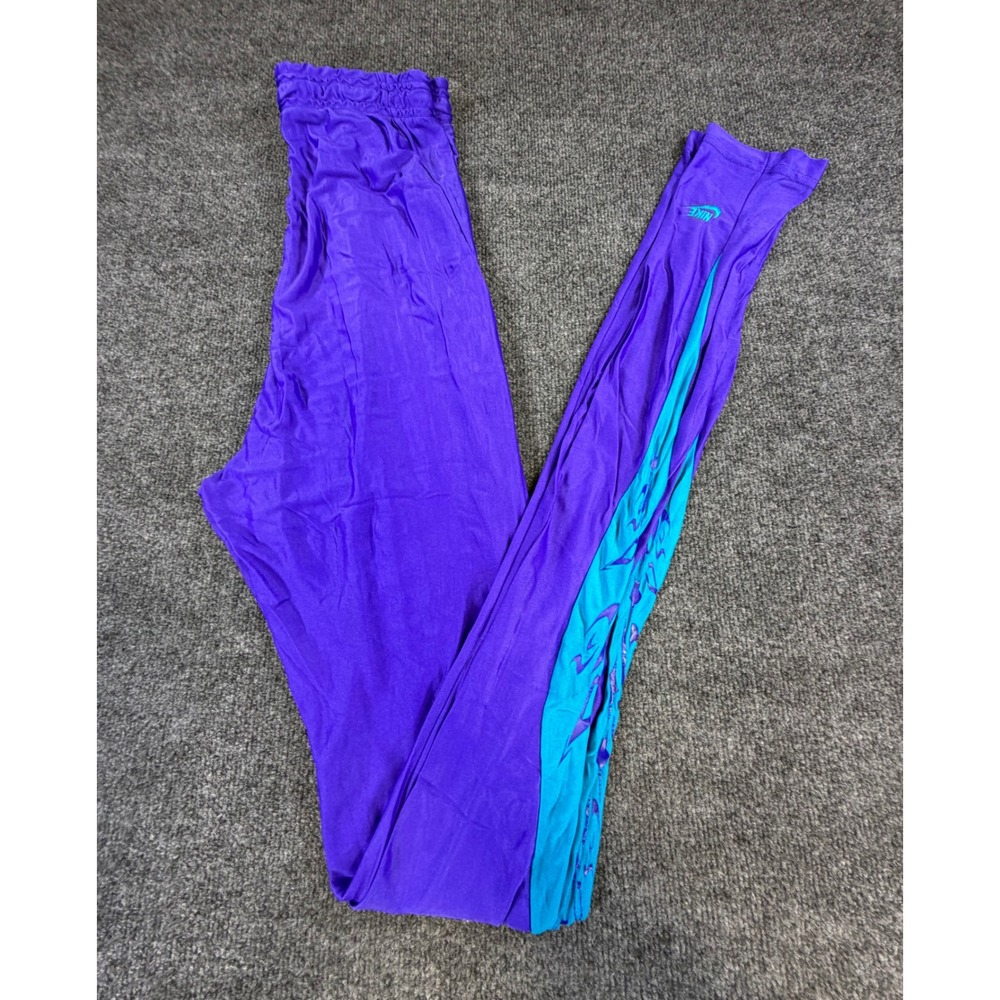 Vintage Nike Purple Teal High Waisted Leggings Womens Large 90s Athletic Tights